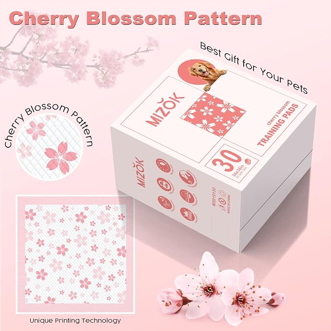 MIZOK Pink Puppy Pads with Adhesive Tabs Disposable Pee Pads 36x36in 30Ct | Giant Potty Pads Feature Sticky Corners and Extra Thick Layers Ideal for Multiple Pets or Big Dog Poop Pads Needs