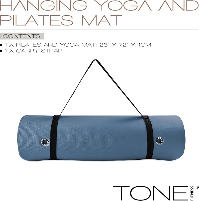 TONE Fitness Hanging Yoga Mat, Pilates Mat, Exercise Mat for Home Workouts with Carry Strap | V Pattern | Multiple Colors