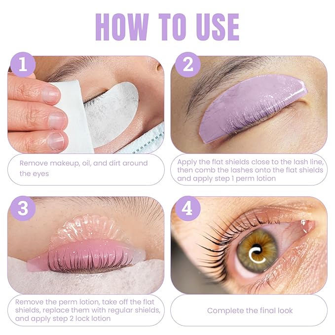 Libeauty 1mm Ultra Thin Flat Lash Lift Shields, Korean Lash Lift Pads for Step 1 Softening Only, Self Adhesive Glueless Silicone Lash Rods with Storage Case, Professional & DIY Supplies, Purple