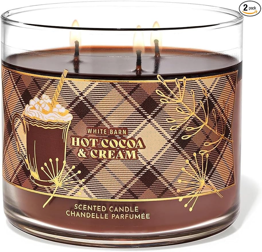 Bath & Body Works, White Barn 3-Wick Candle w/Essential Oils - 14.5 oz - 2021 Christmas Scents! (Hot Cocoa & Cream)
