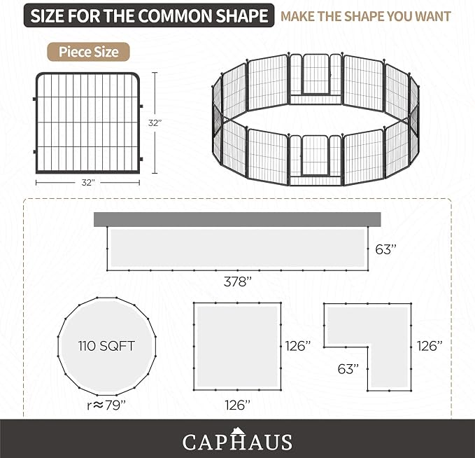 CAPHAUS 24/32/40 Inch Height Bold Metal Foldable Heavy-Duty Pet Playpen with Door, Available in 8/16/24/32 Panels Indoor/Outdoor Portable Kennel, Dog/Animals Exercise Fence Cage for Yard, RV, Camping