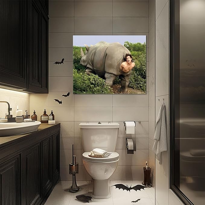 Funny Bathroom Canvas Wall Art, Toilet Paper Humor Poster, 24x30 Inch | Hilarious bathroom comedy decor and modern toilet artwork, gag gift for home, guest bath or office, Humor Style-08