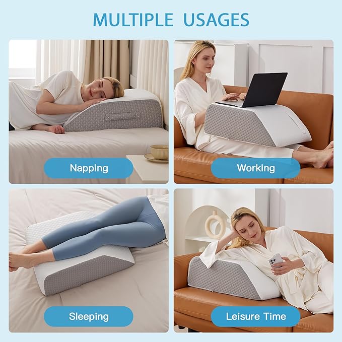 Leg Pillow Elevation Blood Circulation, Leg Wedge for Elevation for Swelling, Leg Elevating Pillow for After Surgery, Memory Foam Foot Knee Pillow for Back Sleeping 24×22×8 Inch White/Grey