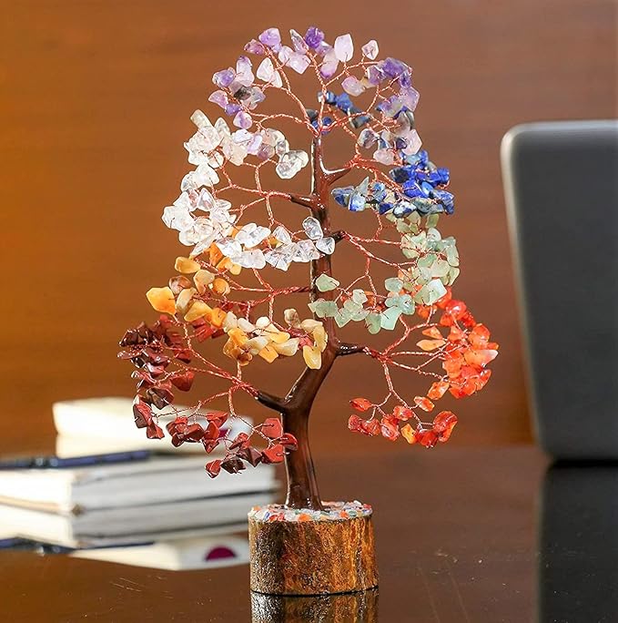 Crocon Chakra Tree of Life Gemstone for Positive Energy Seven Chakra Crystal Tree Healing Stones Feng Shui Money Bonsai Attract Good Luck Home Decoration Ornament Spiritual Gift