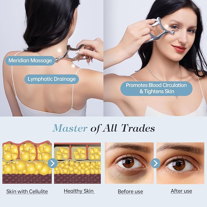 Metal Gua Sha Facial Massage Tools, Scalp Massage Comb for Head | Hollow Handle & Massage Heads Deeply Relax Head or Body, Portable Gua Sha Comb for Women, Relax Anytime at Home & Office