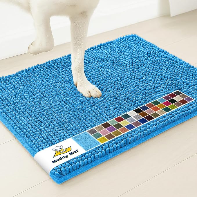 Muddy Mat® | Super Water Absorbent Door Mat Indoor, Microfiber Quick Dry Chenille Entryway Rug, Slip Resistant Front Door Mat, Indoor Mats for Entryway, Machine Washable Pet Rug, Sky Blue 3ft x 8ft