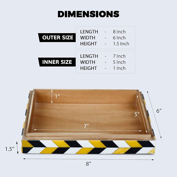 Handicrafts Home Decorative Storage Box with Lid Desk Organizer Box Office Organizer Desk Box for Storage & Shelf Decor – Handmade Resin Inlay – Yellow Marquet Artemis Collection- 6x8x1.5