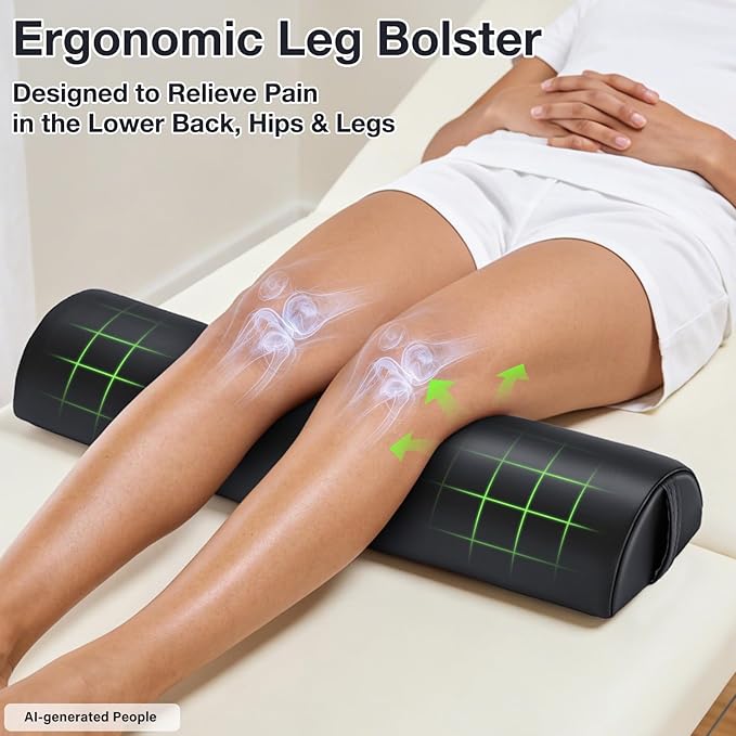 Noverlife Medium Leg Bolster for Massage Table, 21 x 6 x 3 in PU Leather Massage Bolsters with Strap Handle Half Moon Bolster Pillow, Semi-Round Ankles Leg Pain Relief Knee Bolster Cushion for Back