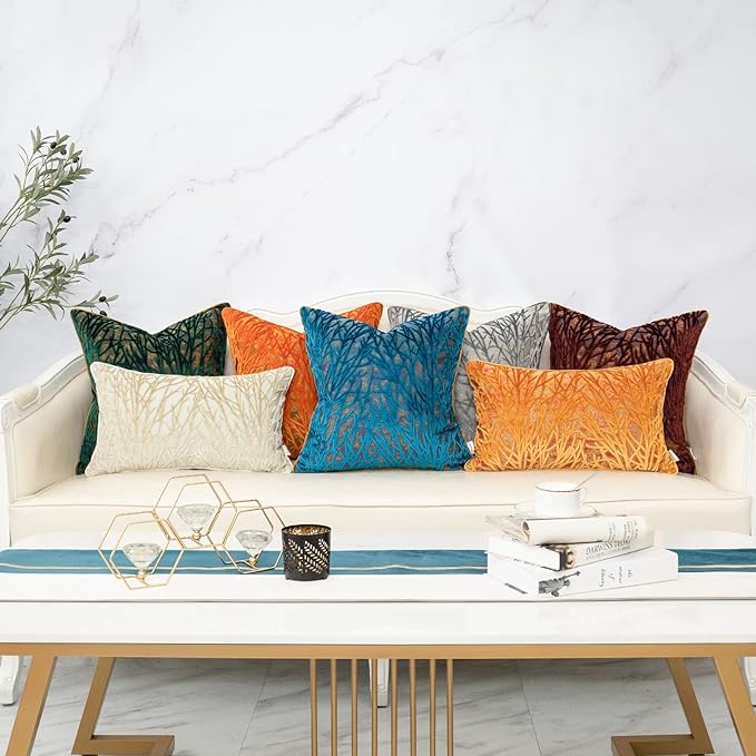 Green Twigs Throw Pillow Cover Branches Velvet Cushion Case Neutral Pillowcase for Sofa Couch Bedroom Living Room Home Decor,18x18 Inch