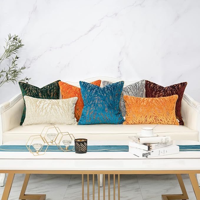 Beige Twigs Throw Pillow Cover Branches Velvet Cushion Case Neutral Pillowcase for Sofa Couch Bedroom Living Room Home Decor,18x18 Inch