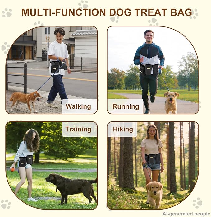 3-in-1 Dog Training Treat Bag with Adjustable Bolder Waist Belt, Include Waterproof Dog Treat Pouch, Mesh Training Tool Bag, Catch-All Bag with Poop Bag Dispenser for Full-day training and Hiking.