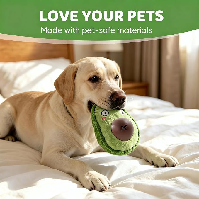 Avocado Dog Squeaky Treat Dispensing Toy, 7" Plush Chew Toy