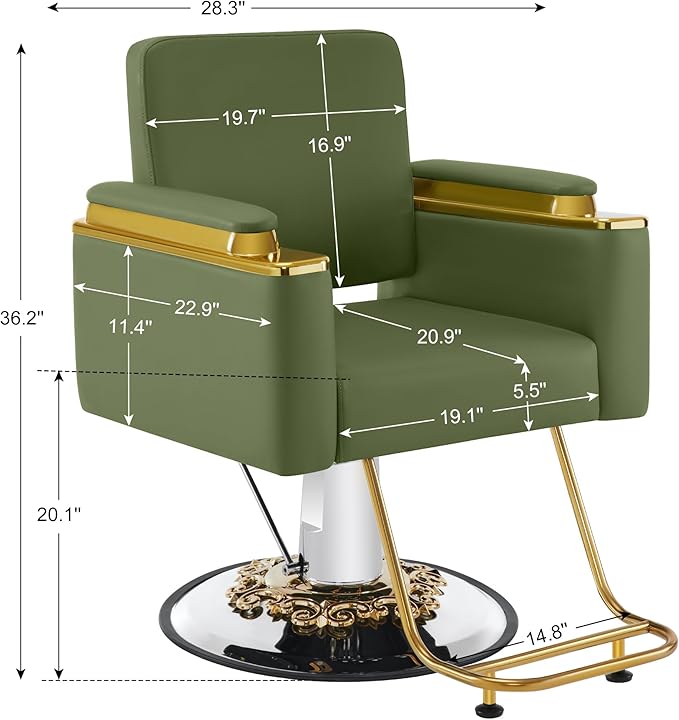 BarberPub Luxurious Salon Chair, Height Adjustable Gold&Green Salon Beauty Spa Styling Equipment, 440lbs Hydraulic Pump for Hair Stylist, Barber Shops&Beauty Salons 8633 (Green)