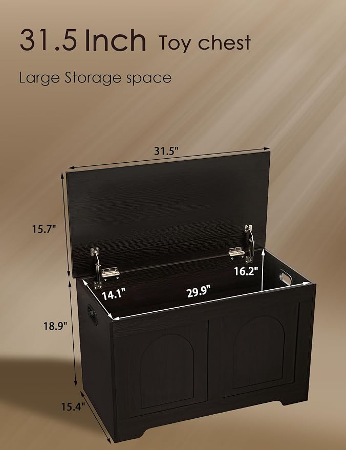 Storage Chest, Wooden Toy Box, Espresso 31.5" L | Entryway Shoe Bench, 2 Soft-close Hinges, Finger-safe Flip-Top Lid, Easy Assembly, Farmhouse Large Trunk, Living Room/Bedroom