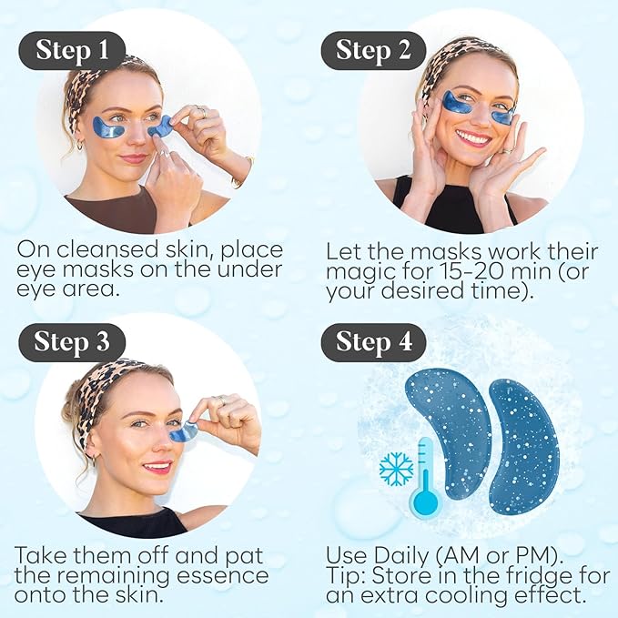 BLOOMORA Marine Collagen Under Eye Patches (30 PAIRS), For Puffy Eyes and Dark Circles, Under Eye Mask with Hyaluronic Acid & Collagen, Deeply Hydrating Formula, Patch Yeux