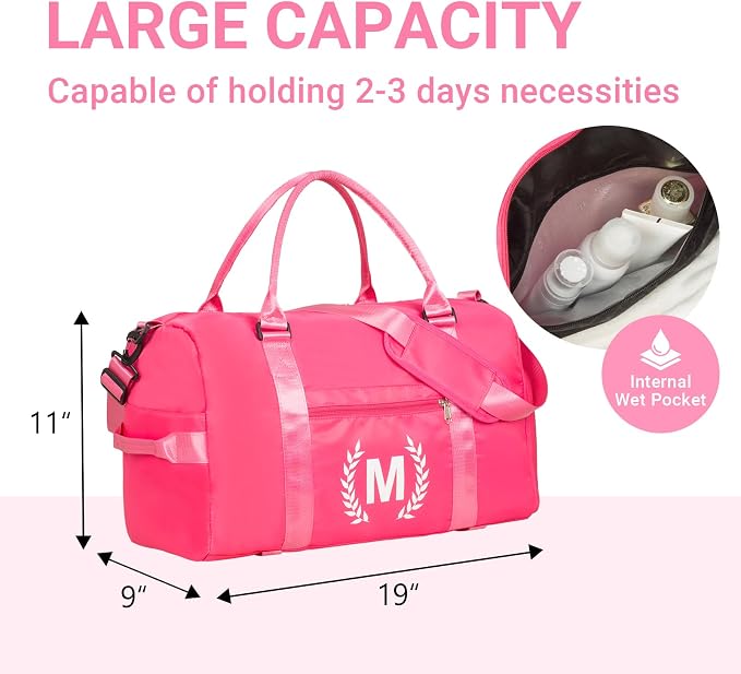 Gym Bag for Women, Personalized Duffle Bag with Shoe Compartment, Sports Bag for Yoga & Dance with Wet Pocket and Mat Strap(HotPink,Q)