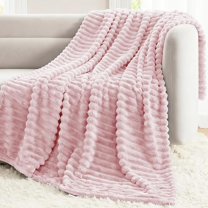Pink King Size Blanket for Bed, 108 x 90 Inch | 300GSM Ribbed Fleece Blanket, Soft, Cozy & Lightweight, OEKO-TEX Certified, All-Season for Bedrooms, Guest Rooms & Gifting
