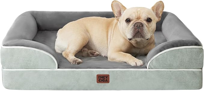 EHEYCIGA Orthopedic Dog Bed Medium Size Dog, Waterproof Washable Pet Beds | Non-Slip Bottom and Egg-Crate Memory Foam Dog Couch Bed with Washable Removable Cover, Greyish Green