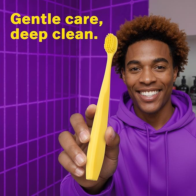 Tonochi Max Extra-Soft Toothbrush for Adults Sensitive Gums – Gentle Bristles, Wide Angled Head for Back Teeth, Ergonomic Non-Slip Grip, BPA-Free Handle, Individually Wrapped, 4-Pack (Yellow)