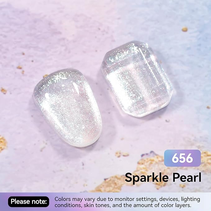 Glitter Nail Polish Sparkle Pearl, Chrome Quick Dry Nail Polish Non Gel, Rich in Castor Oil, Natural Lustrous Nail Art DIY Home Travel Long Lasting Shine DIY Manicure Gift for Women Girl