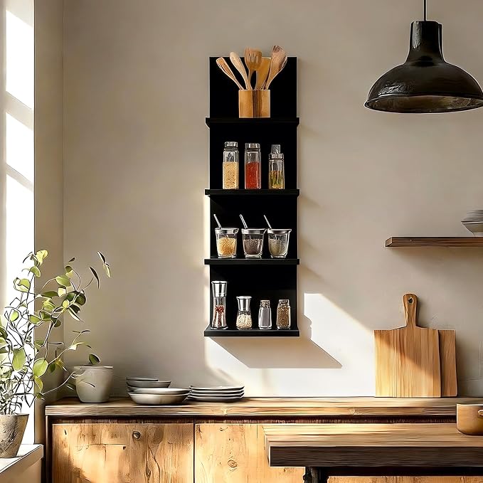 Wall Shelves 4 Tier, Simple Vertical Corner Shelf for Room, Kitchen Wall Decor, Makeup Perfume Organizer,Decorative Shelving Unit, Black