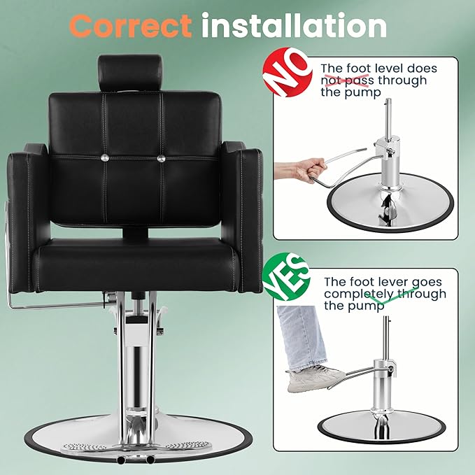 Black Reclining Salon Chair for Hair Stylist, Heavy Duty Barber Salon Chair, Hair Chairs 360° Swivel, Adjustable Height, Ergonomic Reclining Stylist Chairs for Beauty Salon