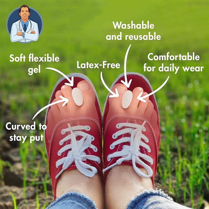 Dr. Frederick's Original Gel Toe Separators - 6 ct - Soft Bunion Spacers for Overlapping Toes, Gentle Alignment & Foot Pain Relief - Toe Cushion Spacers for Women & Men - Washable & Reusable - Medium
