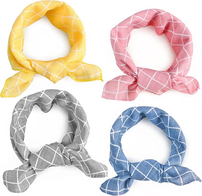 4PCS Spring Dog Bandanas Cat Birthday Cute Soft Cotton Puppy Scarfs Washable Daily Handkerchief Pink Yellow Blue Grey Comfortable Gifts, Adjustable Accessories for Small Medium Large Girl Boy Pup Pet