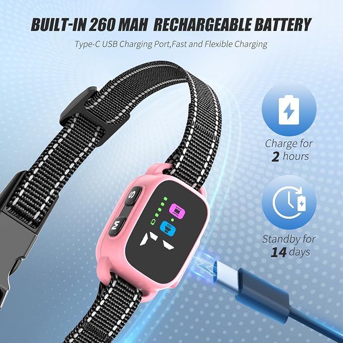 Anti Bark Collar for Small Dogs, No Shock Bark Collar with Beep & Vibration, 7 Sensitivity Levels, Smart Bark Detection, Rechargeable IP67 Waterproof Bark Collar for Small Dogs 5-30lbs, Pink