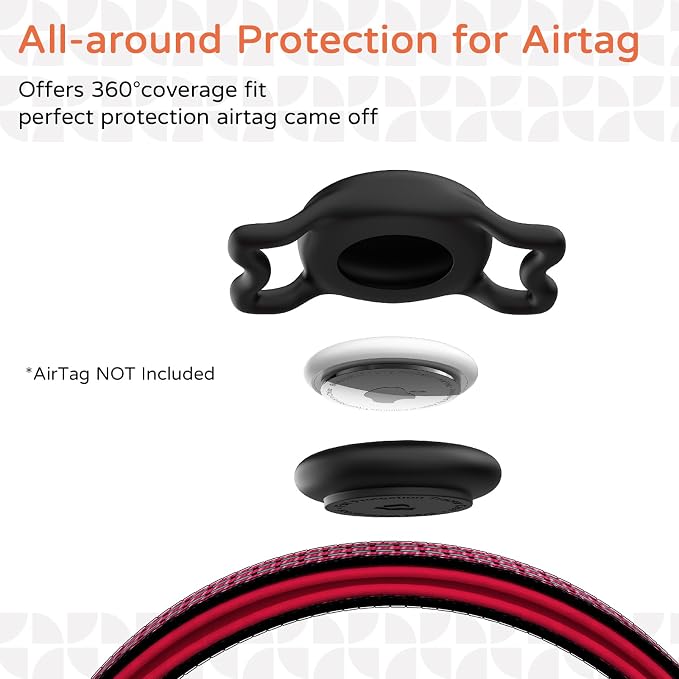 Waterproof AirTag Dog Collar with QR Code Dog Tag, Red L | IP68 waterproof, QR code dog tag, Anti-Lost, Online profile, fits XS-L (8"-26"), Padded nylon, Reflective, No App, No Fees