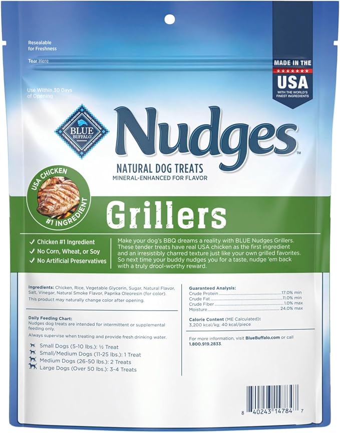 Blue Buffalo Nudges Grillers Chicken Dog Treats, 10 oz | Real Chicken First, Oven-Dried, Easy to Tear, For All Breed Sizes, No Corn, Wheat, or Soy