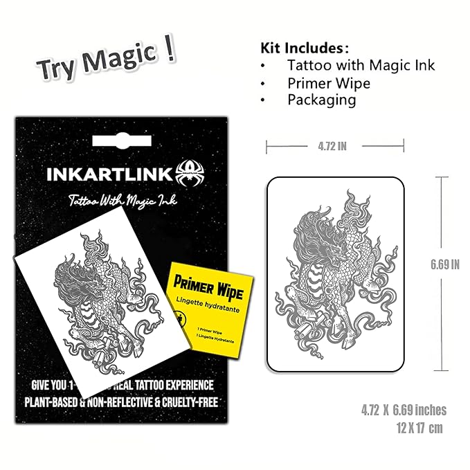 INKARTLINK Semi Permanent Tattoo, Temporary Tattoo, Beautiful and Realistic Design, Fun Tattoo Experience, Cruelty-free, Non-reflective, Waterproof (Kirin 2)
