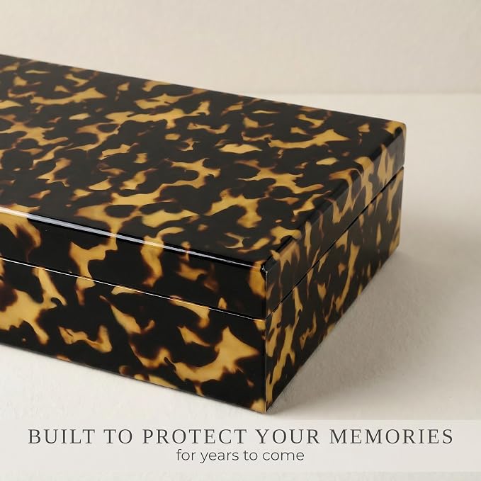 ZICOTO Decorative Storage Boxes with Lids - Set of 2 Beautiful Organizer Bins for Your Bookshelf Home Decor - Safely Store Photos, Documents and Memory Box Keepsakes on Your Shelves in Style
