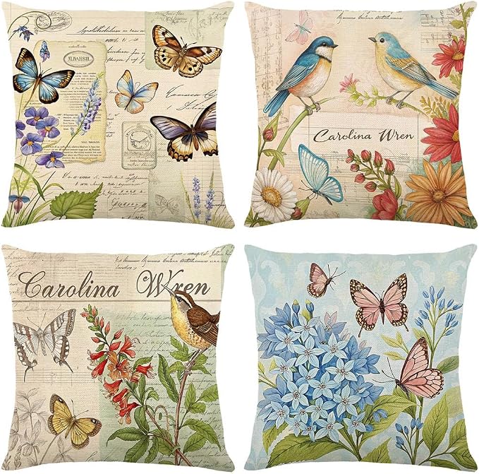 wyooxoo Spring Pillow Covers 16x16 Set of 4 Farmhouse Pillow Covers Outdoor Decorative Throw Cushion Case for Sofa Couch Living Room