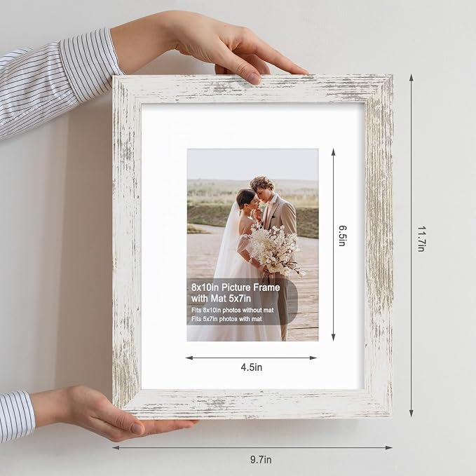 Hongkee 8x10 Picture Frame Set of 4, Made of Real Glass and Multicolour Wooden Frame, 8 by 10 Photo for Wall or Tabletop - Display Picture 5x7 with Mat or 8x10 Without Mat