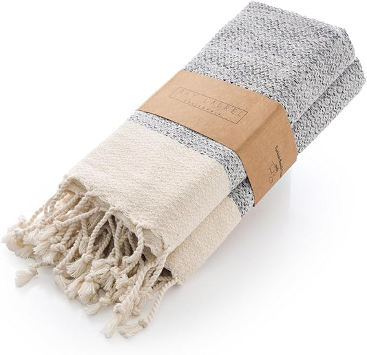 BAY LAUREL Turkish Hand Towel – Pack of 2 | Soft & Absorbent Decorative Towels for Bathroom, Hand, Face, Hair, Gym, Yoga, SPA, Kitchen & Tea | Boho Decor (Gray, Diamond 16x40 Inches (Set of 2)