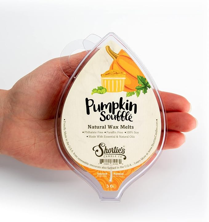 Shortie's Candle Company Pumpkin Souffle Natural Soy Wax Melts - 1 Highly Scented 3 Oz. Bar - Made with 100% Soy and Essential Fragrance Oils - Phthalate & Paraffin Free, Vegan, Non-Toxic