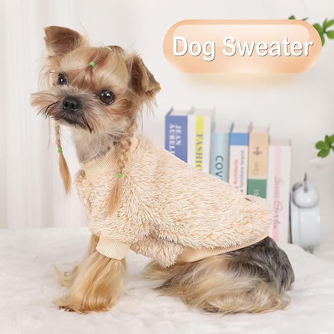 Dog Sweater Sweaters for Small Dogs Girl Purple Fleece Clothes Winter Soft Thickening Warm Puppy Boy Teacup Yorkie Chihuahua (XS,Khaki)