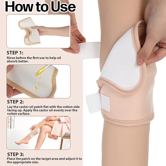 2 Pack Castor Oil Pack Wrap for Knee,Adjustable Castor Oil Knee Wrap Reusable Anti-Oils Leak Design for Knees Legs Arms Elbow Joints