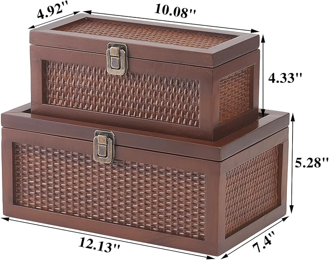 Decorative Box, Vintage Memory Box for keepsakes, Rattan Decorative Storage Boxes with Lids Set of 2, Wedding Keepsake Box for Crafts, trinket and Photo, Home Decor