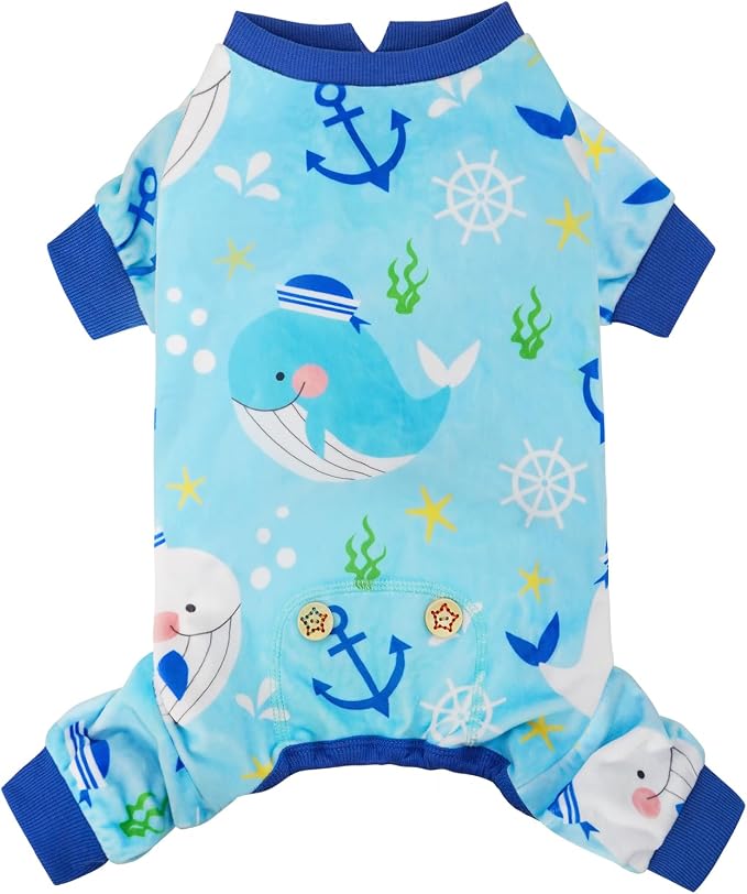 KYEESE Velvet Dog Pajamas for Small Dogs Soft Onesie Shirt, Whale | 4-Way Stretch, Lightweight & Breathable, Reduces Shedding, Gentle on Sensitive Skin, Recovery Support, Easy Potty Breaks