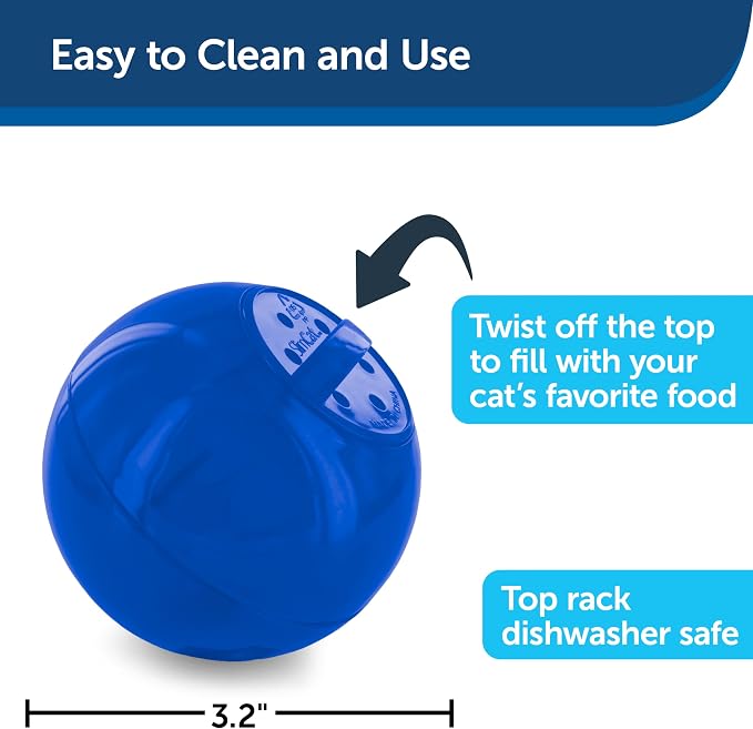 PetSafe Slimcat Feeder Ball Cat Toy, Blue | Interactive Puzzle Game for Your Cat, Adjustable Openings Control Portion & Feed Speed, Slows Fast Eaters, Improve Digestion