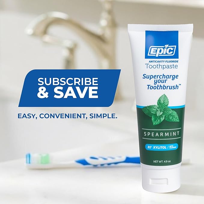 Epic Dental Xylitol Fluoride Toothpaste for Adults - SLS-Free Spearmint with 31% Xylitol - Oral Care for Dry Mouth, Fresh Breath & Enamel Health - Vegan, Gluten-Free - 4.9oz (2-Pack)