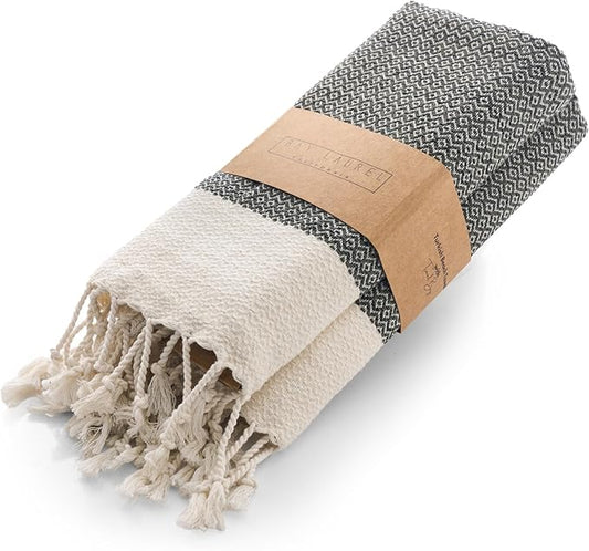 BAY LAUREL Turkish Hand Towel – Pack of 2 | Soft & Absorbent Decorative Towels for Bathroom, Hand, Face, Hair, Gym, Yoga, SPA, Kitchen & Tea (Dark Army Green, Diamond 16x40 Inches (Set of 2)