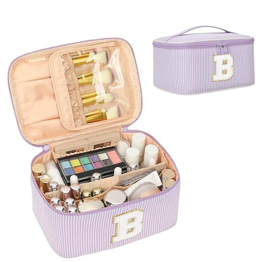 OCHEAL Makeup Bag Valentines Day Gifts for Women, Monogram Cosmetic Bag Purple Travel Makeup Case Beauty Toiletry Bag Organizer Personalized Gifts for Girls Bridesmaid, Sister, Wife, Friends Initial B