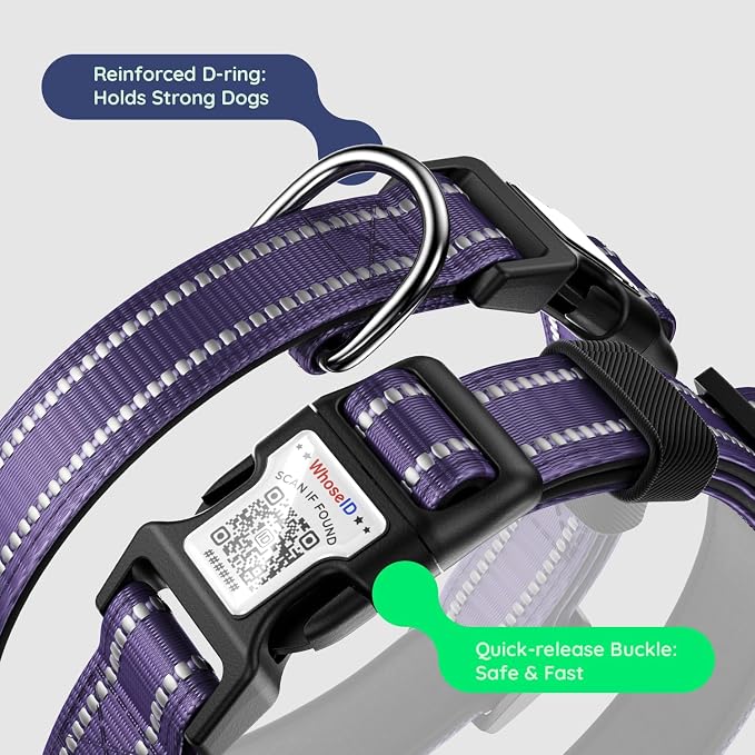 Premium Airtag Dog Collar，with IP68 Waterproof AirTag Holder,Purple,XS | Soft,Breathable,Nylon Padded,Reflective,Ultra-Durable Buckle,Adjustable,Comfortable for Small Medium Large Dogs