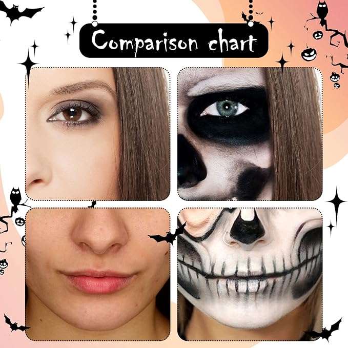 Black and White Face Paint Kit - Halloween Cosplay SFX Makeup, Non-Toxic Body Paint With 2 Professional Brushes for Adults and Kids - Oil-Based Art Painting - Upgrade