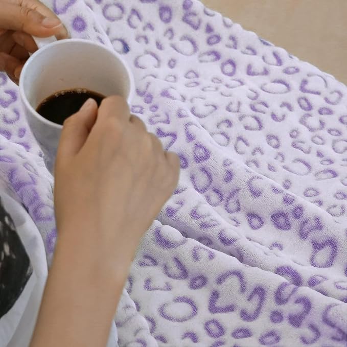 Flannel Fleece Throw Microfiber Blanket with 3D Cheetah Print, 90"X108", Purple
