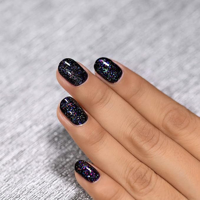 ILNP Party Bus - Black Rainbow Flake Holographic Shimmer Nail Polish, Chip Resistant, 7-Free, Non-Toxic, Vegan, Cruelty Free, 12ml