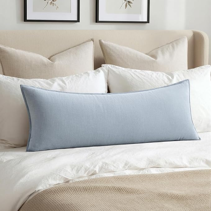 MIULEE Decorative Linen Lumbar Pillow Cover 14x36 Inch Light Blue | Boho Farmhouse Couch Long Throw Pillow for Bed, Pack of 1 Accent Coastal Modern Pillowcase, Sofa Livingroom Home Decor